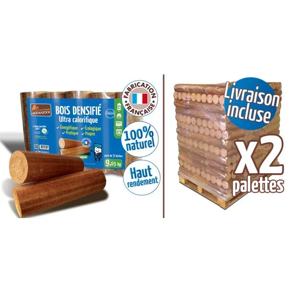 Woodstock Pressbriketts – 2 Paletten · 208 Säcke à 5 Stück