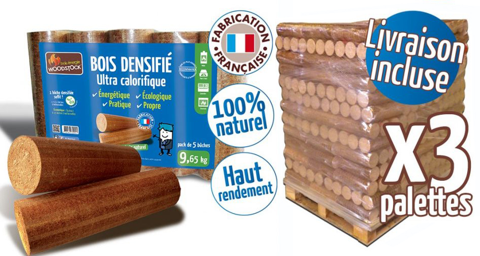 Woodstock Pressbriketts – 3 Paletten · 312 Säcke à 5 Stück
