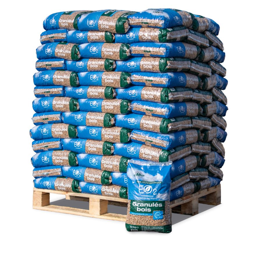 EO2 Holzpellets DINplus – Palette 990 kg, 66 Säcke à 15 kg