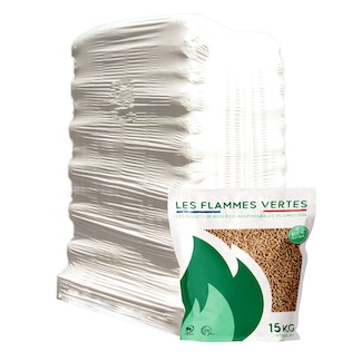 Flamme Verte Holzpellets – 65 Säcke à 15 kg (975 kg)