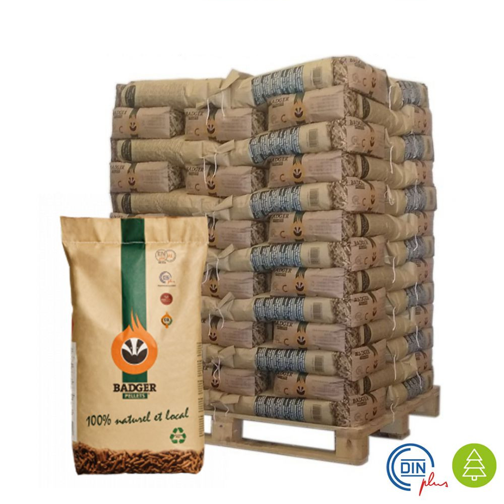 Badger Holzpellets im Papiersack – Palette 975 kg, 65 Säcke à 15 kg