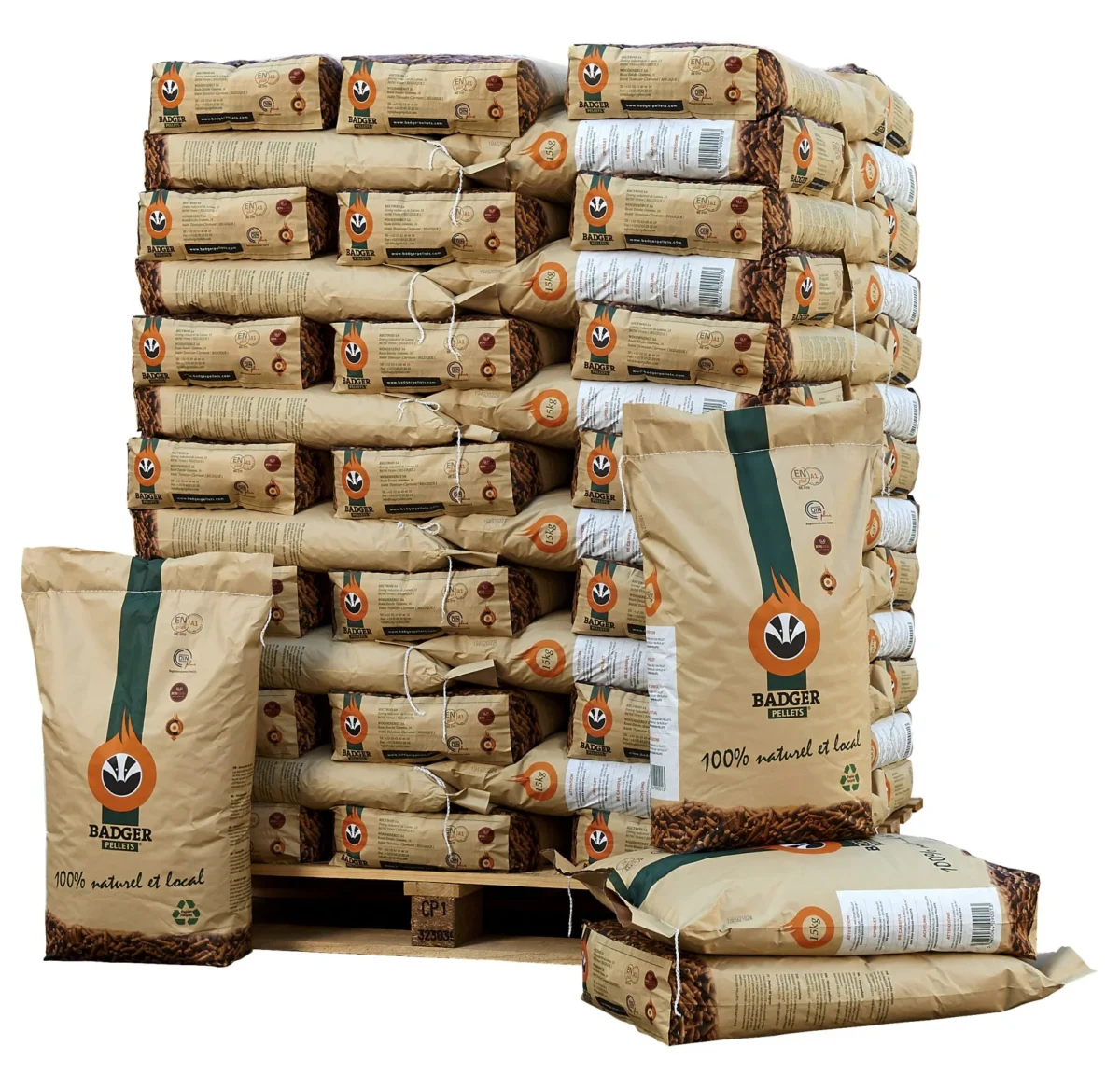 Badger Pellets naturbelassen – Palette 990 kg, 66 Säcke à 15 kg