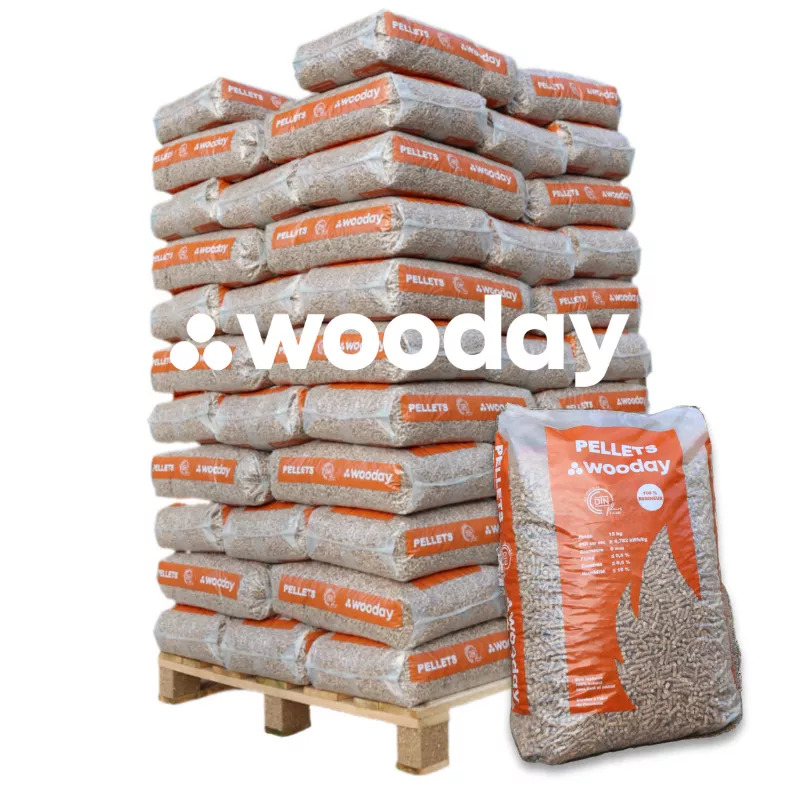 Wooday Holzpellets DINplus – 65 Säcke à 15 kg (975 kg)